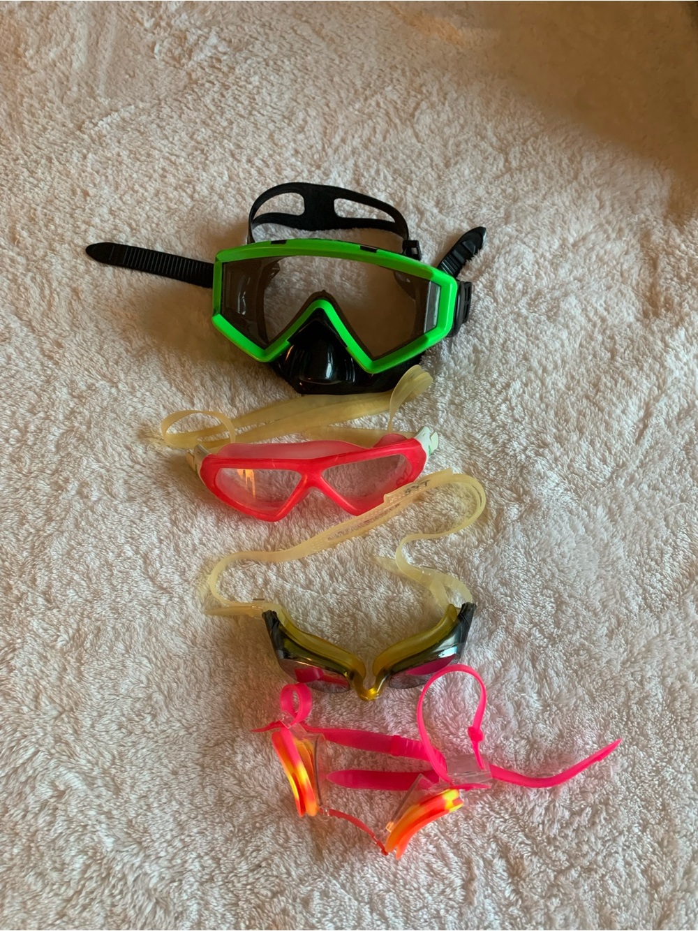 Lot of 4 Swim Goggles & Snorkel Mask Mixed Sizes (Adult/Youth)